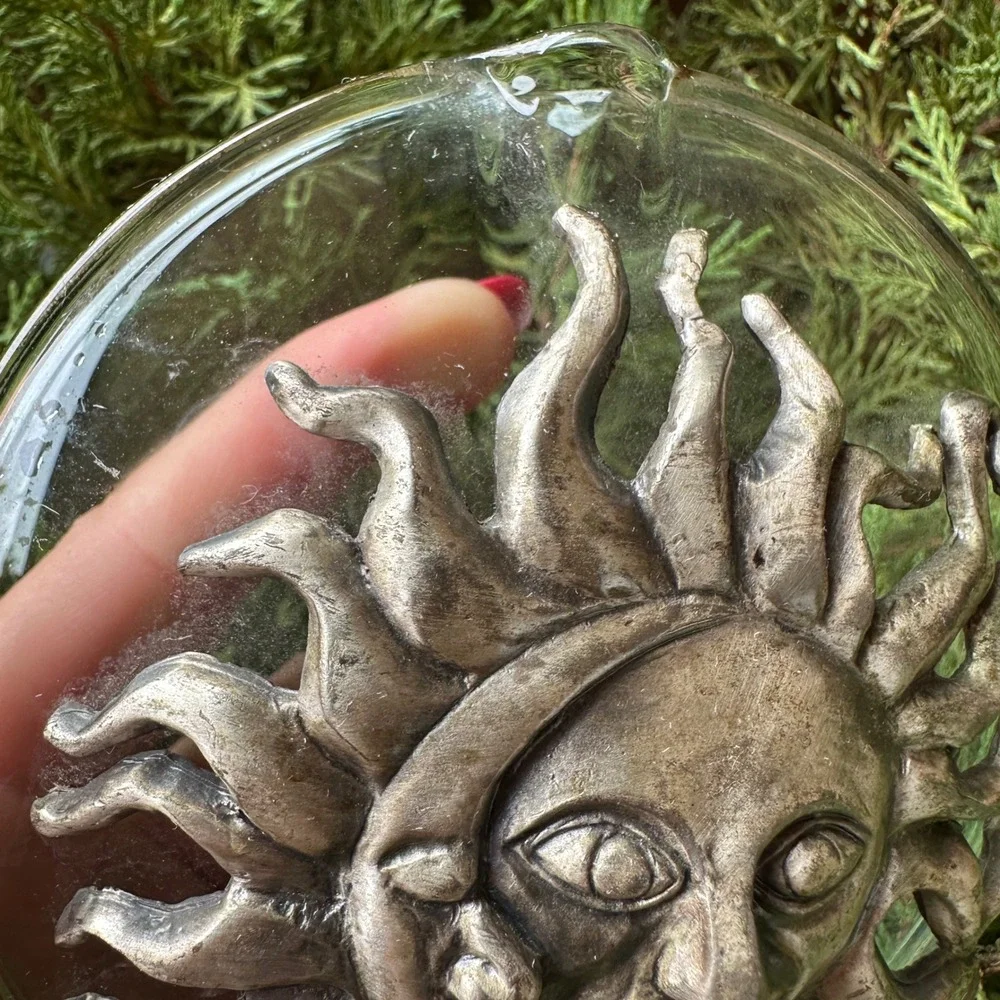 READ Celestial Sun Moon Pewter Glass Bud Vase Silver Tone Whimsigoth Decor